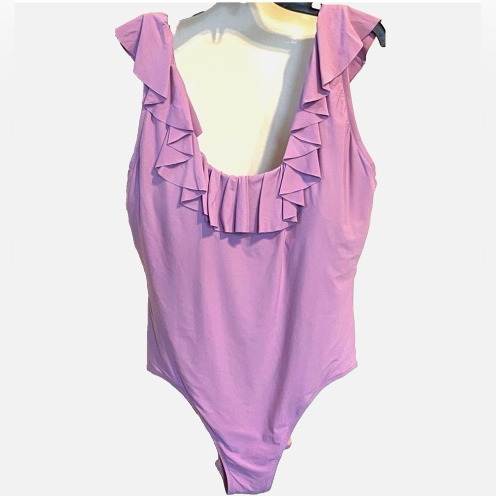 J Crew One Piece Swimsuit Womens 18 Purple Ruffle Plus Size Flounce Scoop